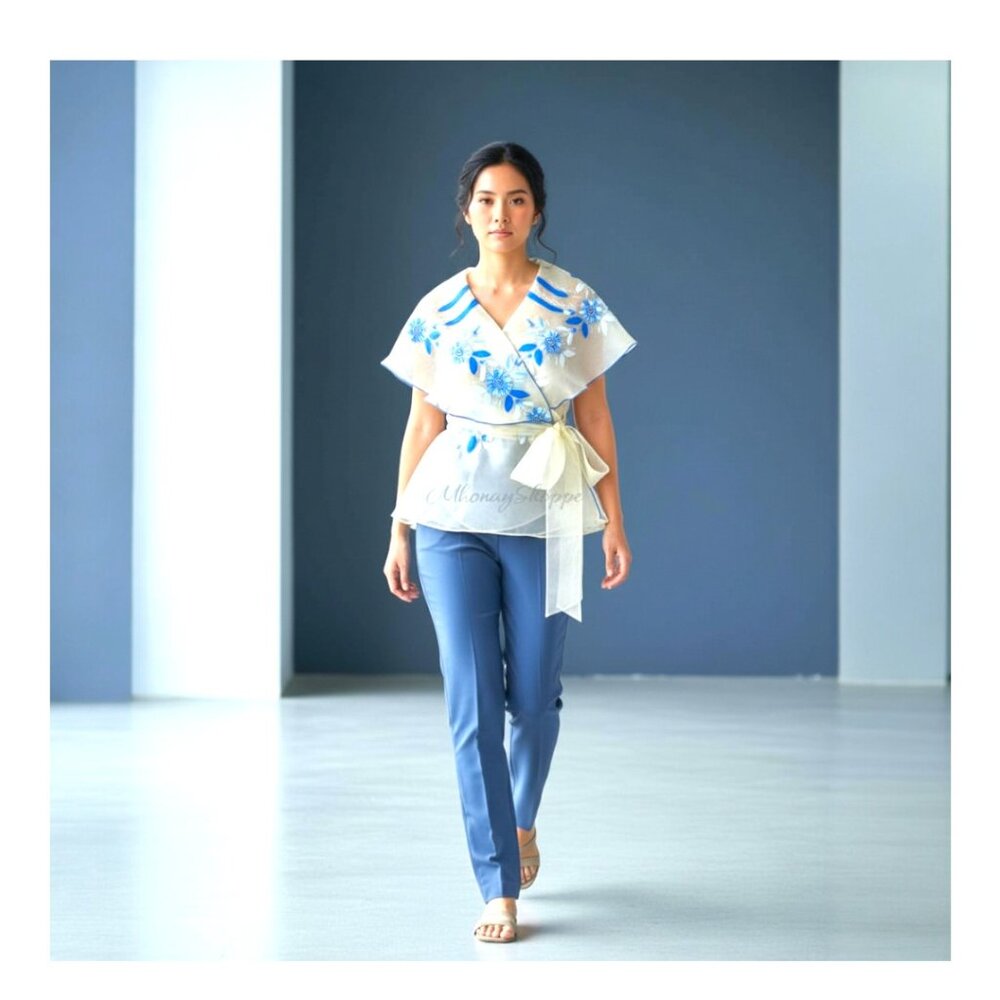 Modern Filipiniana Hand-Painted Wrap Alampay – Premium Organza / Piña Organza